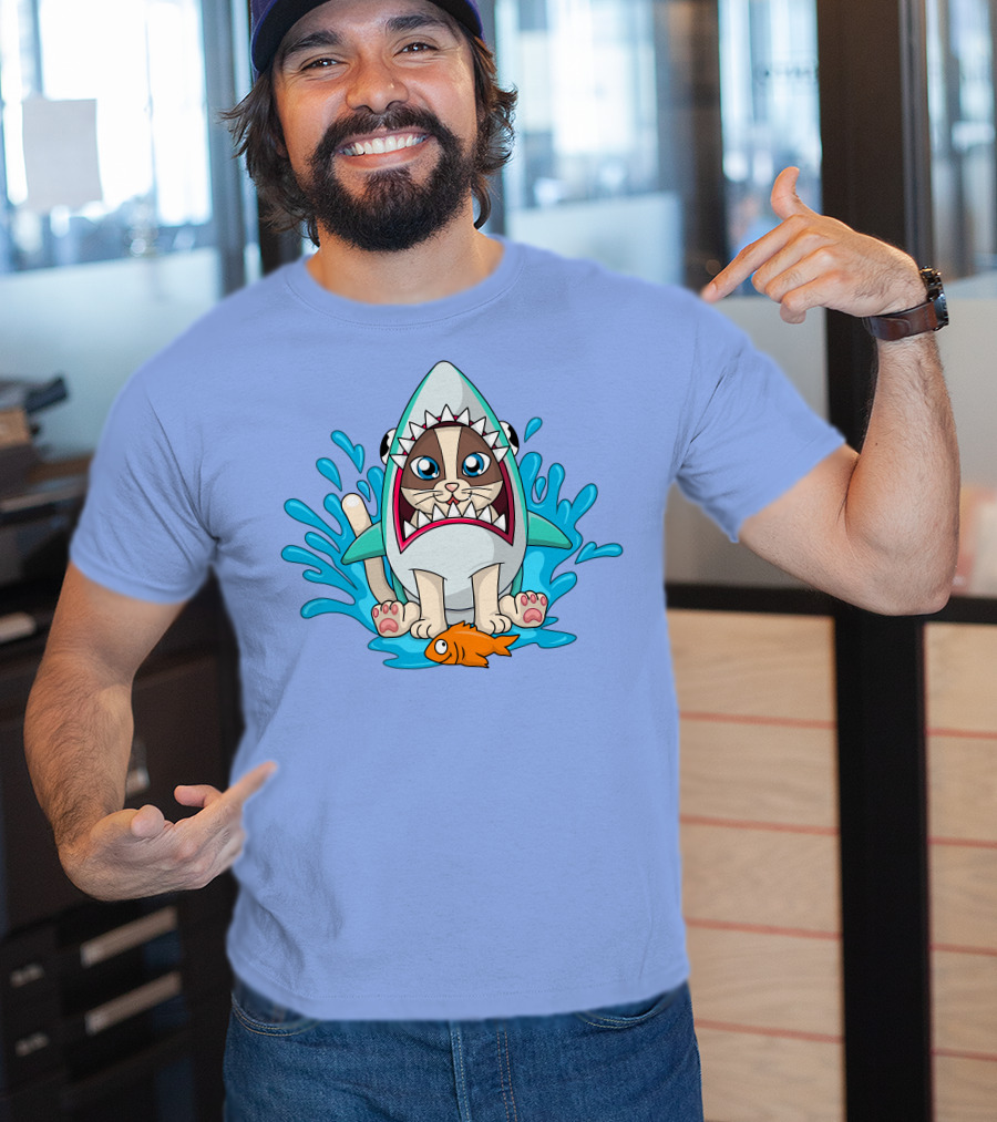 Inquisitormaster Merch Cute Cat Shark Splash Fish T-Shirt