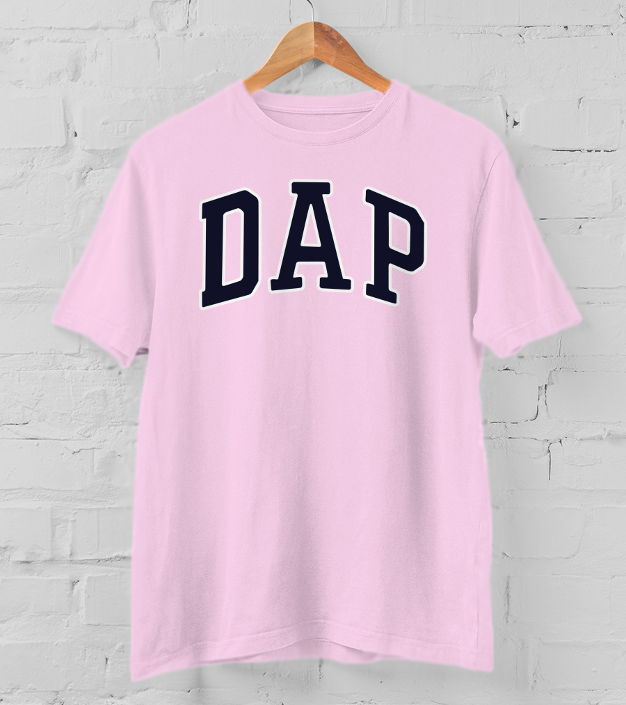 Dap College Style Athletic Lettering Pink Background T-Shirt