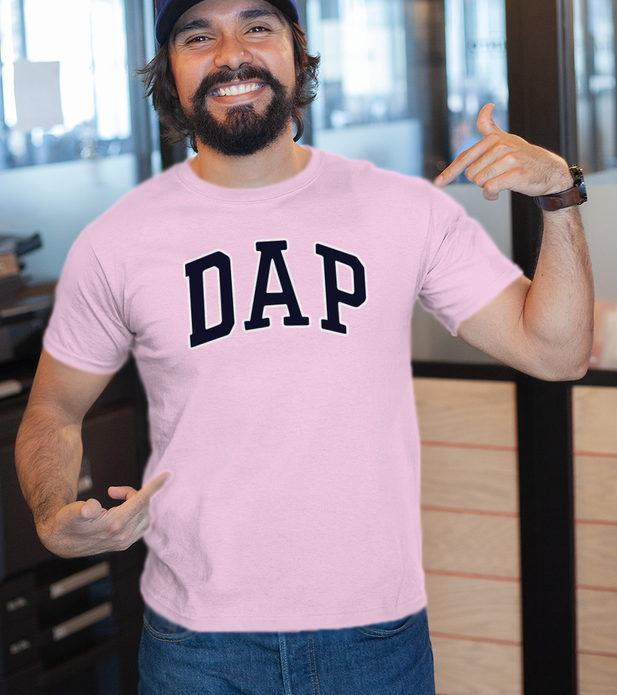Dap College Style Athletic Lettering Pink Background T-Shirt
