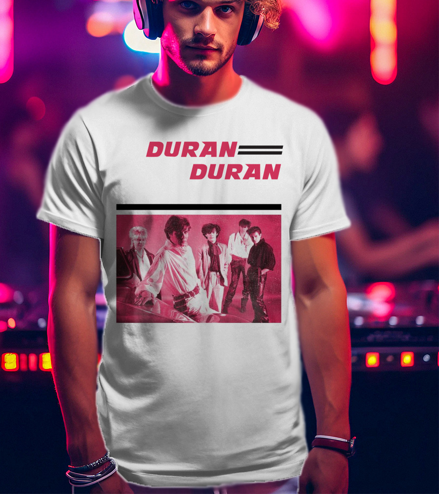 Duran Duran Band Photo With Stylized Logo And Pink Tone T-Shirt