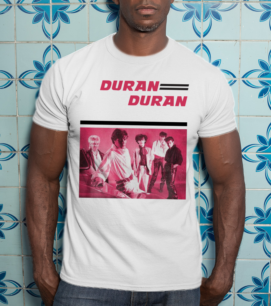 Duran Duran Band Photo With Stylized Logo And Pink Tone T-Shirt