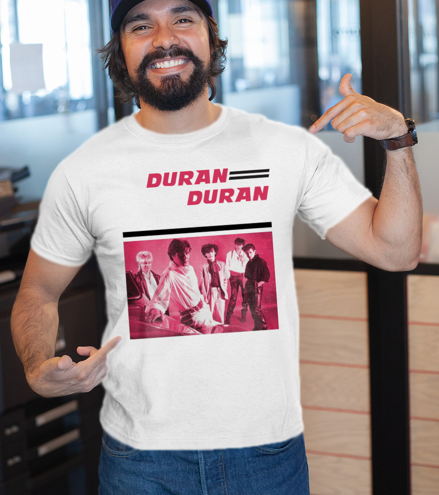 Duran Duran Band Photo With Stylized Logo And Pink Tone T-Shirt