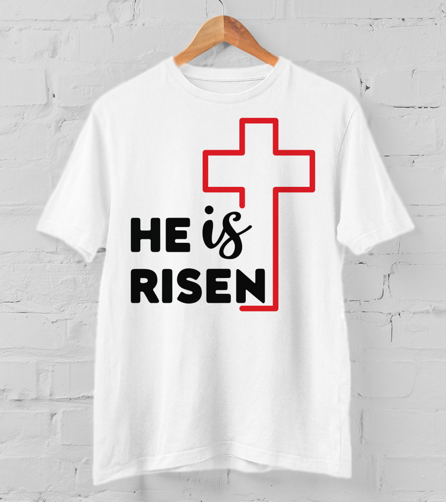 HE IS RISEN Cross Outline T-Shirt