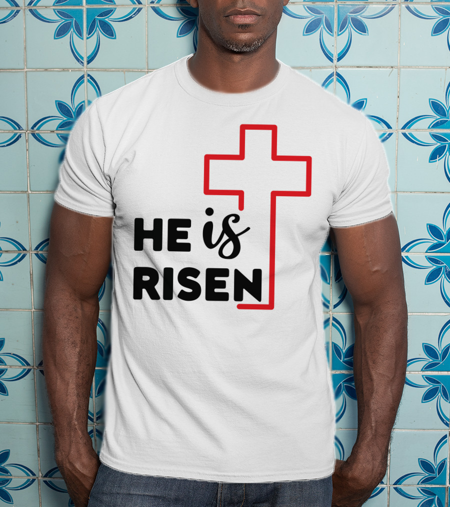 HE IS RISEN Cross Outline T-Shirt