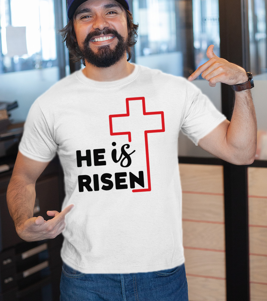HE IS RISEN Cross Outline T-Shirt
