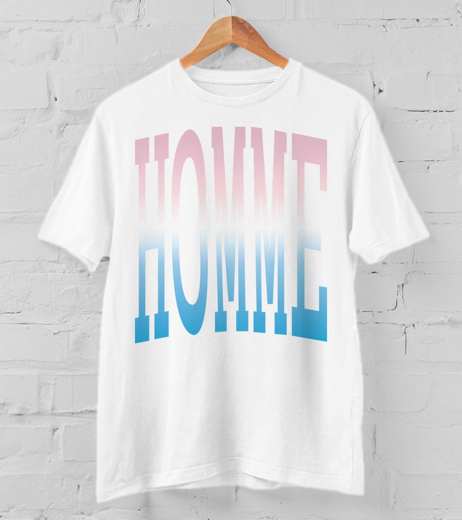Homme Femme Pink Blue Gradient Text T-Shirt