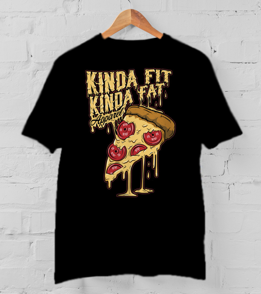 Kinda Fit Kinda Fat Apparel Melting Pizza Slice With Pepperoni Weights T-Shirt