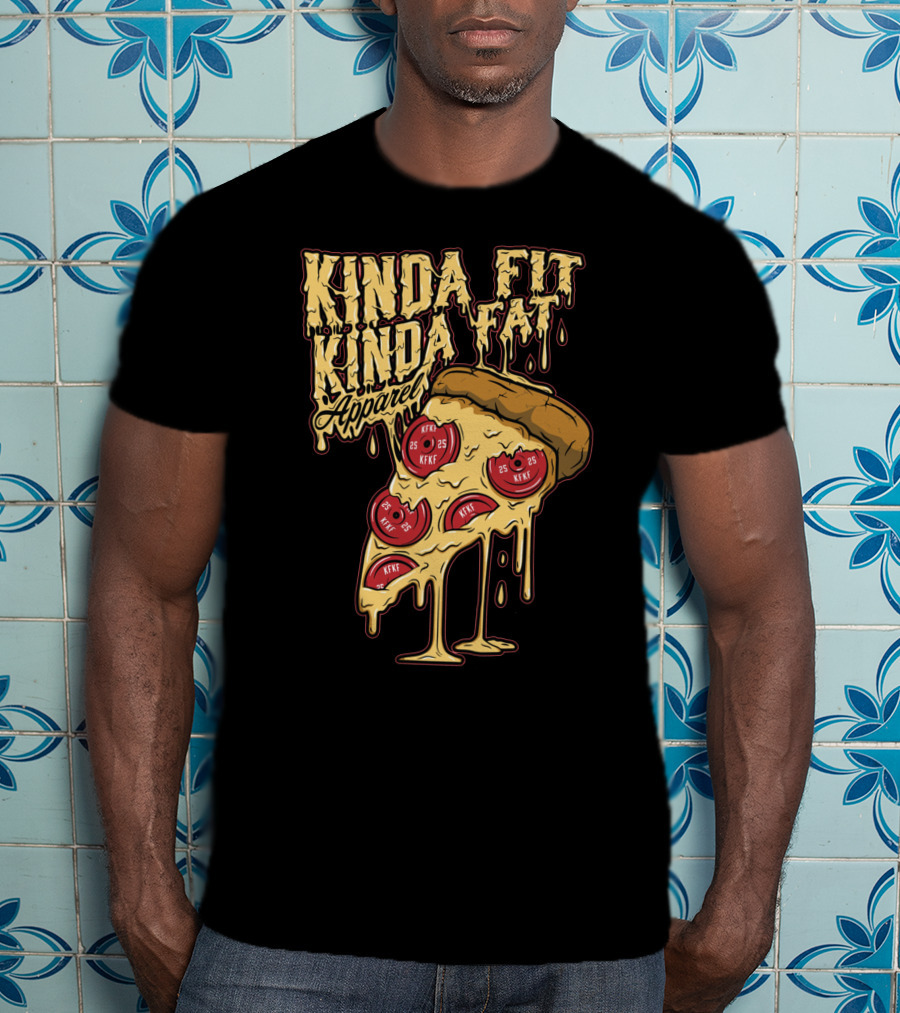 Kinda Fit Kinda Fat Apparel Melting Pizza Slice With Pepperoni Weights T-Shirt