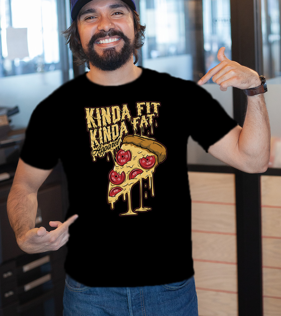 Kinda Fit Kinda Fat Apparel Melting Pizza Slice With Pepperoni Weights T-Shirt