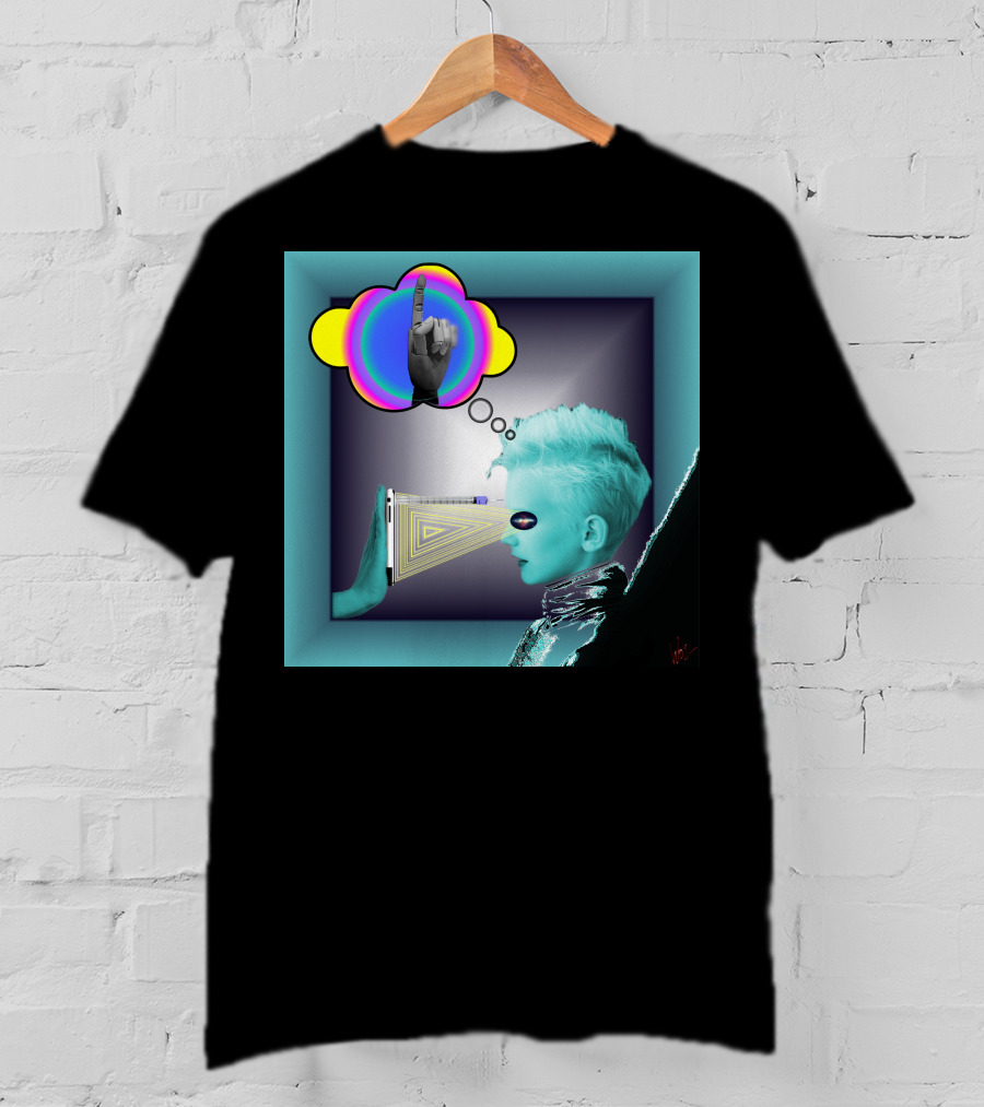 Push In Neon Finger Vision Cube T-Shirt