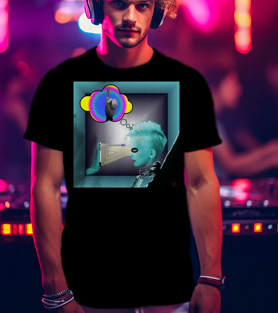 Push In Neon Finger Vision Cube T-Shirt