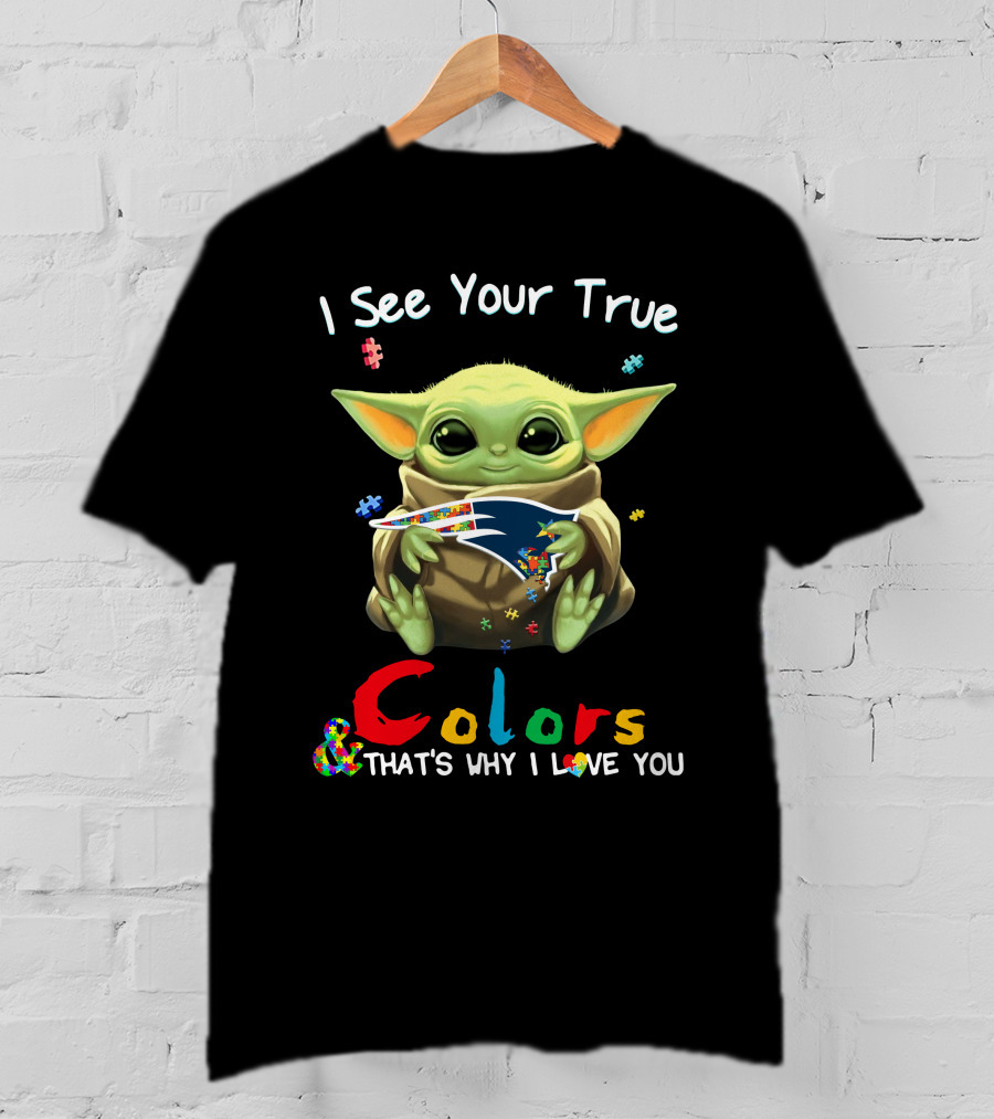 I See Your True Colors New England Patriots Baby Yoda Puzzle T-Shirt