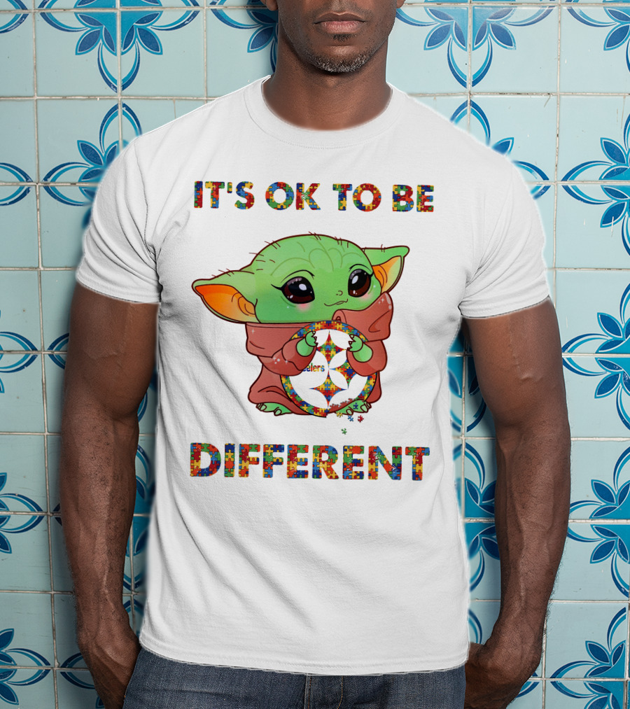 It's Ok To Be Different Baby Yoda Holding Pittsburgh Steelers T-Shirt