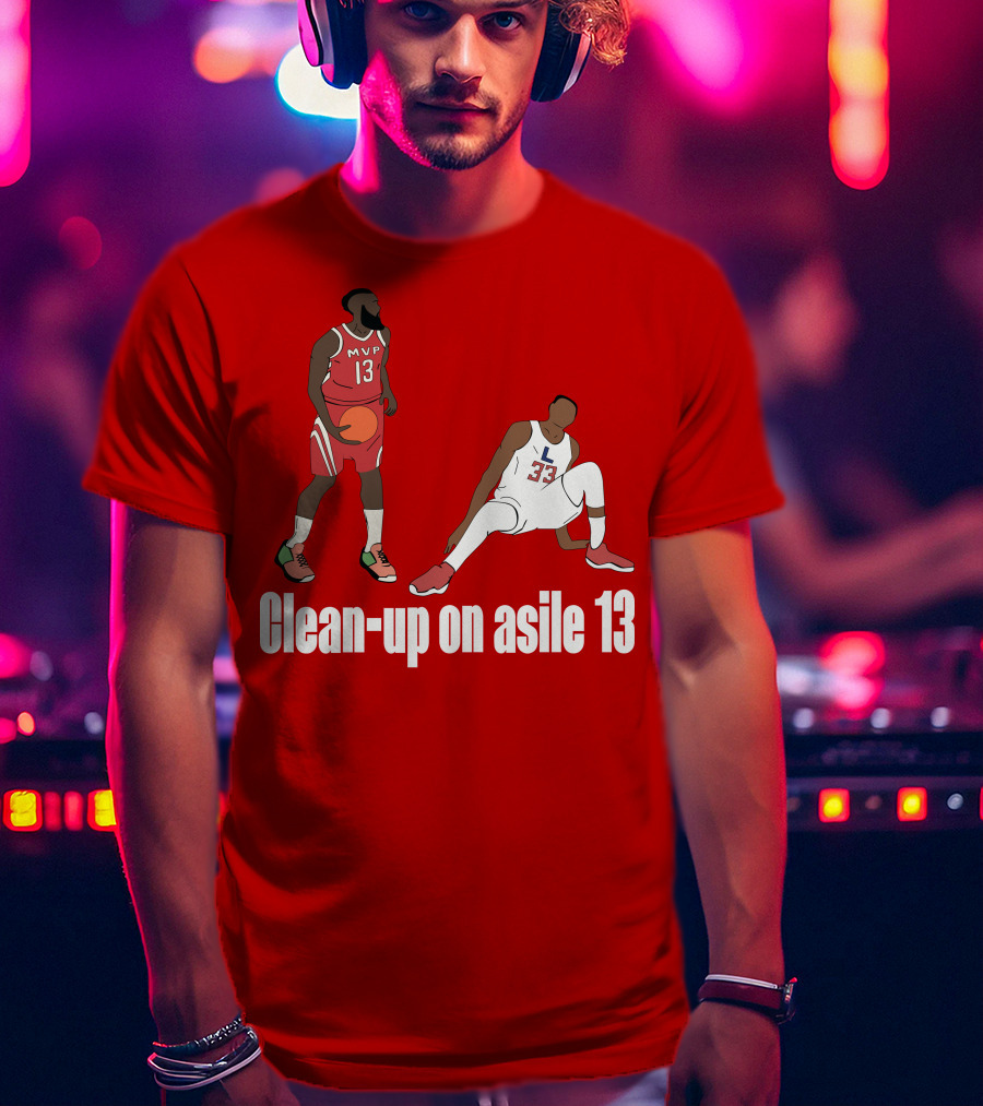 Clean-Up On Asile 13 MVP Number 13 Basketball Action Scene T-Shirt