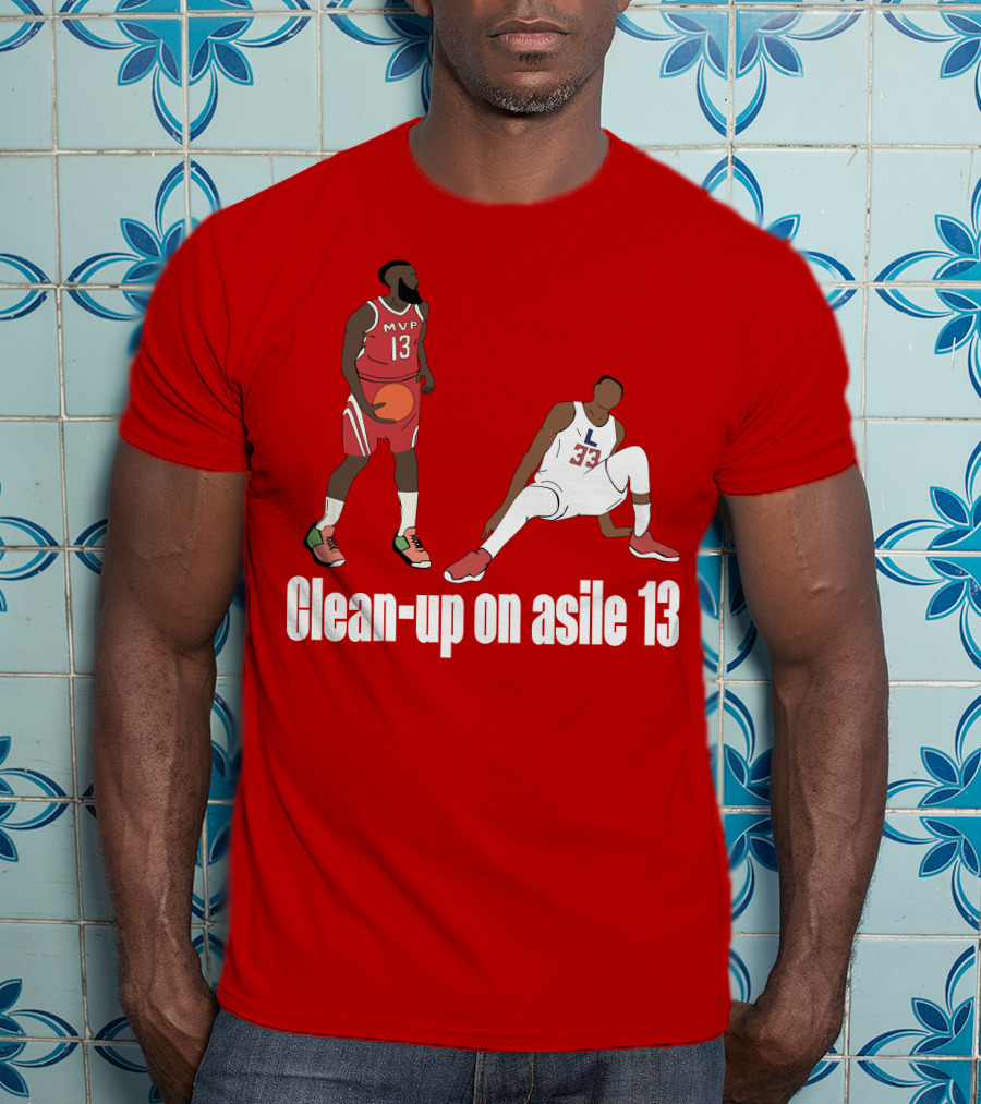 Clean-Up On Asile 13 MVP Number 13 Basketball Action Scene T-Shirt