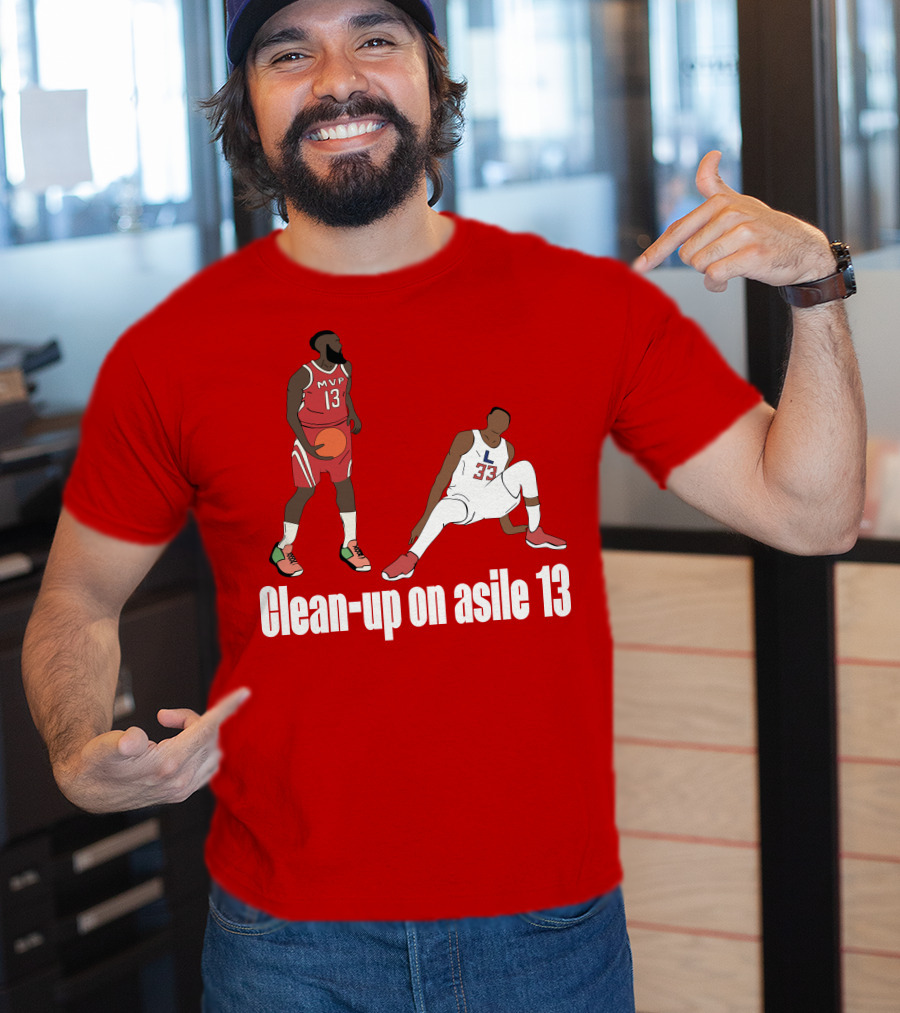 Clean-Up On Asile 13 MVP Number 13 Basketball Action Scene T-Shirt