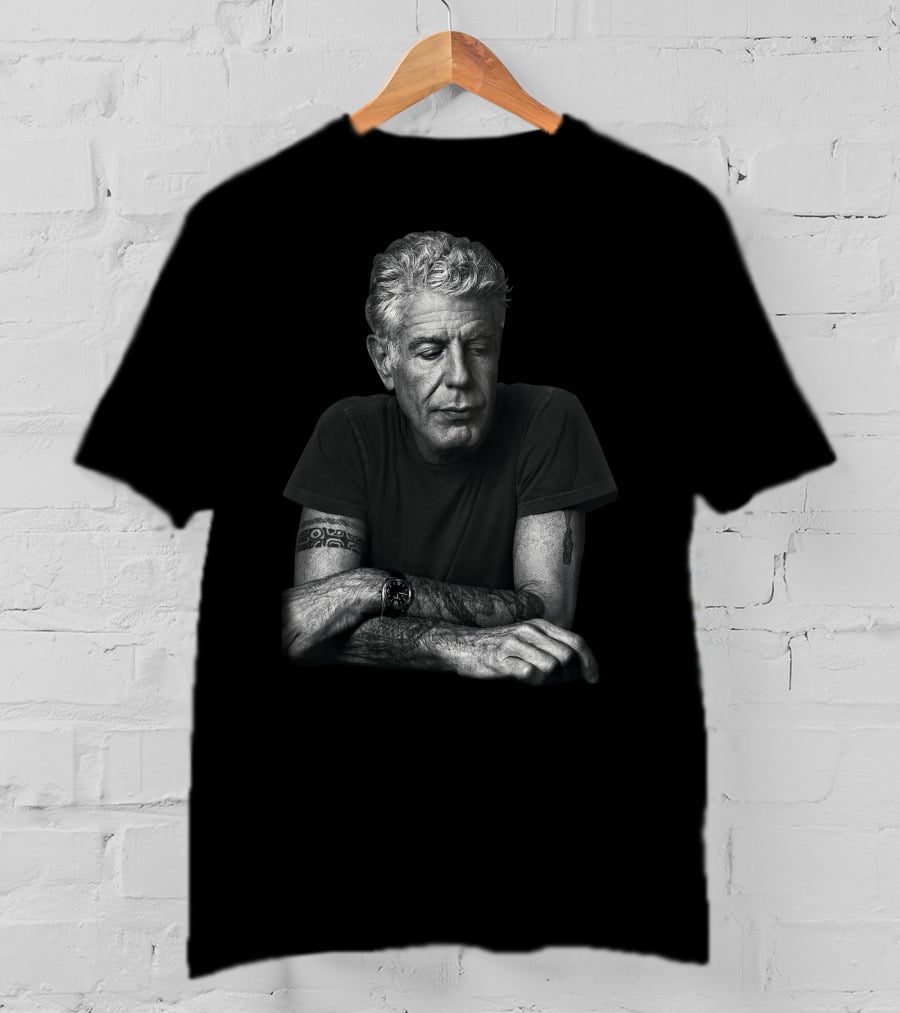 Anthony Bourdain Black And White Portrait With Tattoos T-Shirt