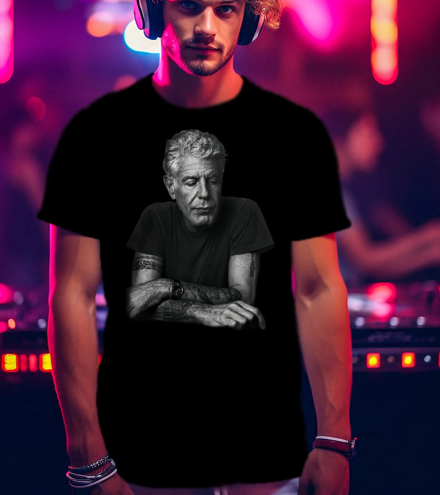 Anthony Bourdain Black And White Portrait With Tattoos T-Shirt