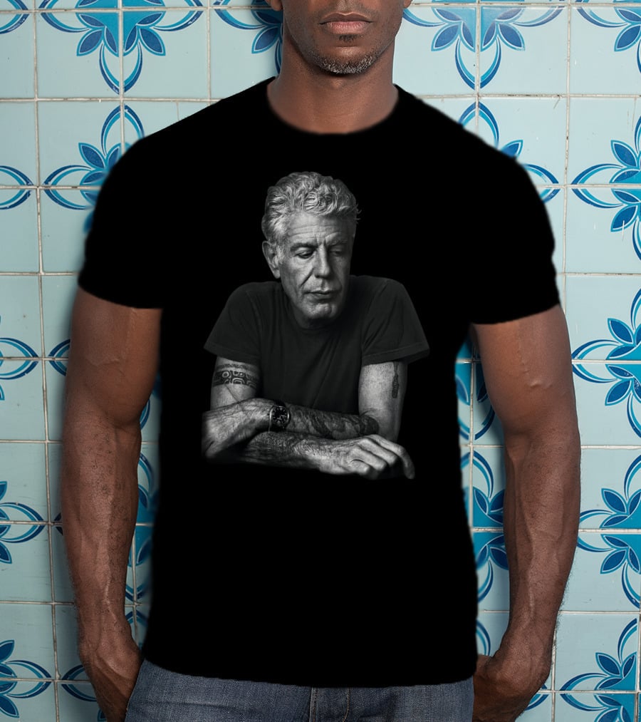 Anthony Bourdain Black And White Portrait With Tattoos T-Shirt
