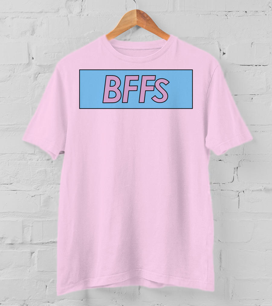BFFs Podcast Merch Pink And Blue Block Text T-Shirt