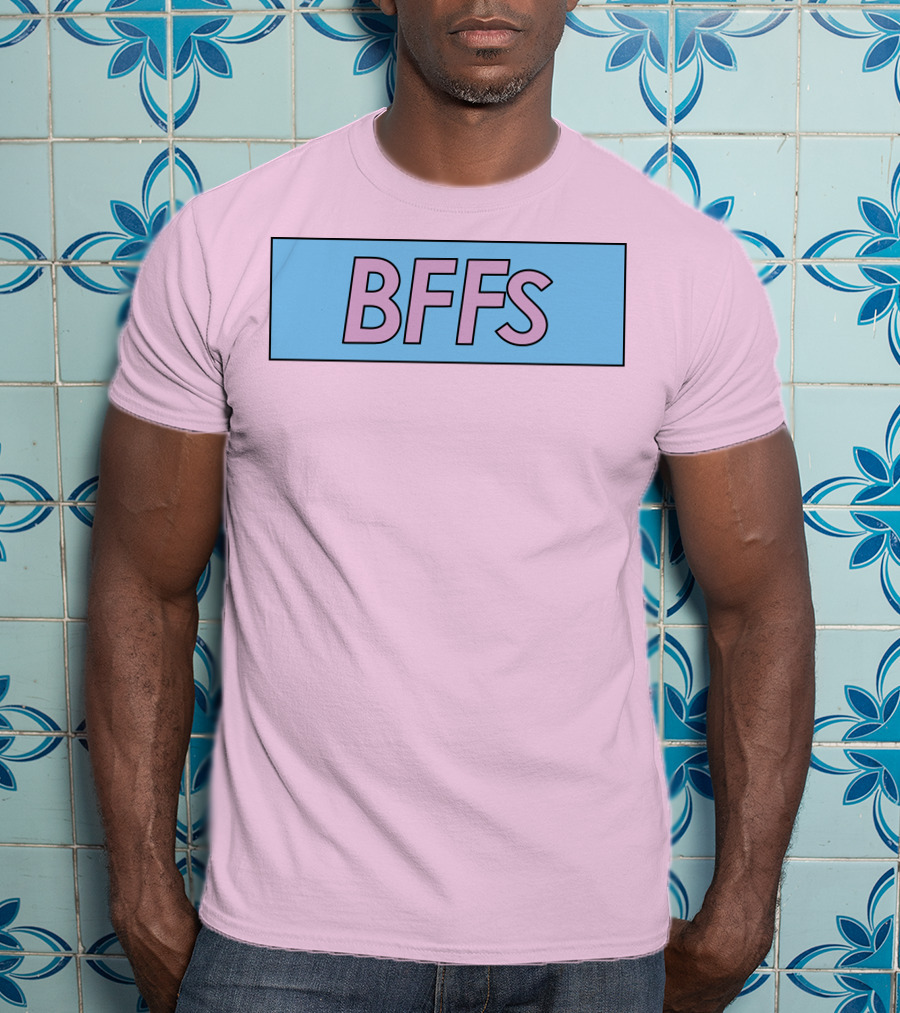 BFFs Podcast Merch Pink And Blue Block Text T-Shirt