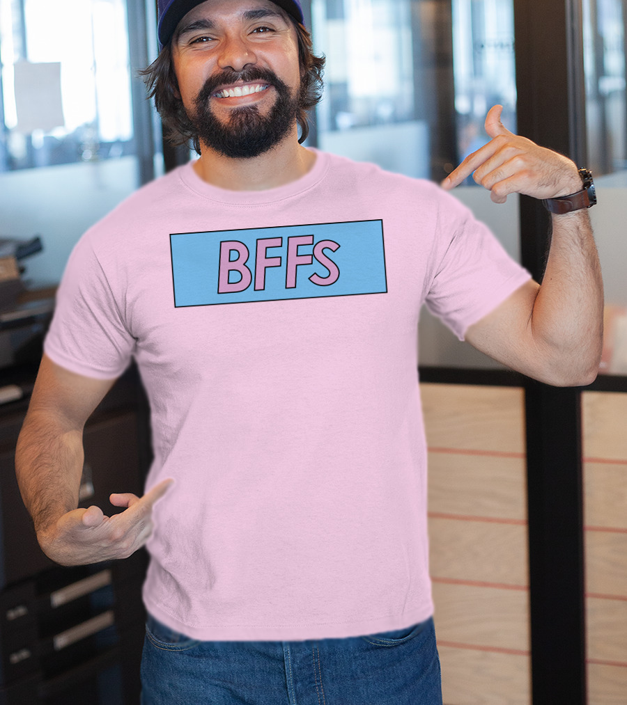 BFFs Podcast Merch Pink And Blue Block Text T-Shirt