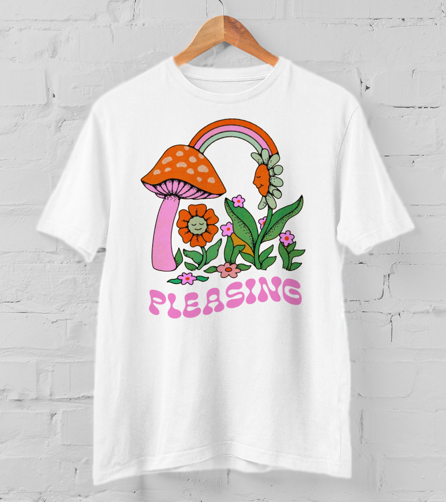 Pleasing Rainbow Mushroom And Floral T-Shirt