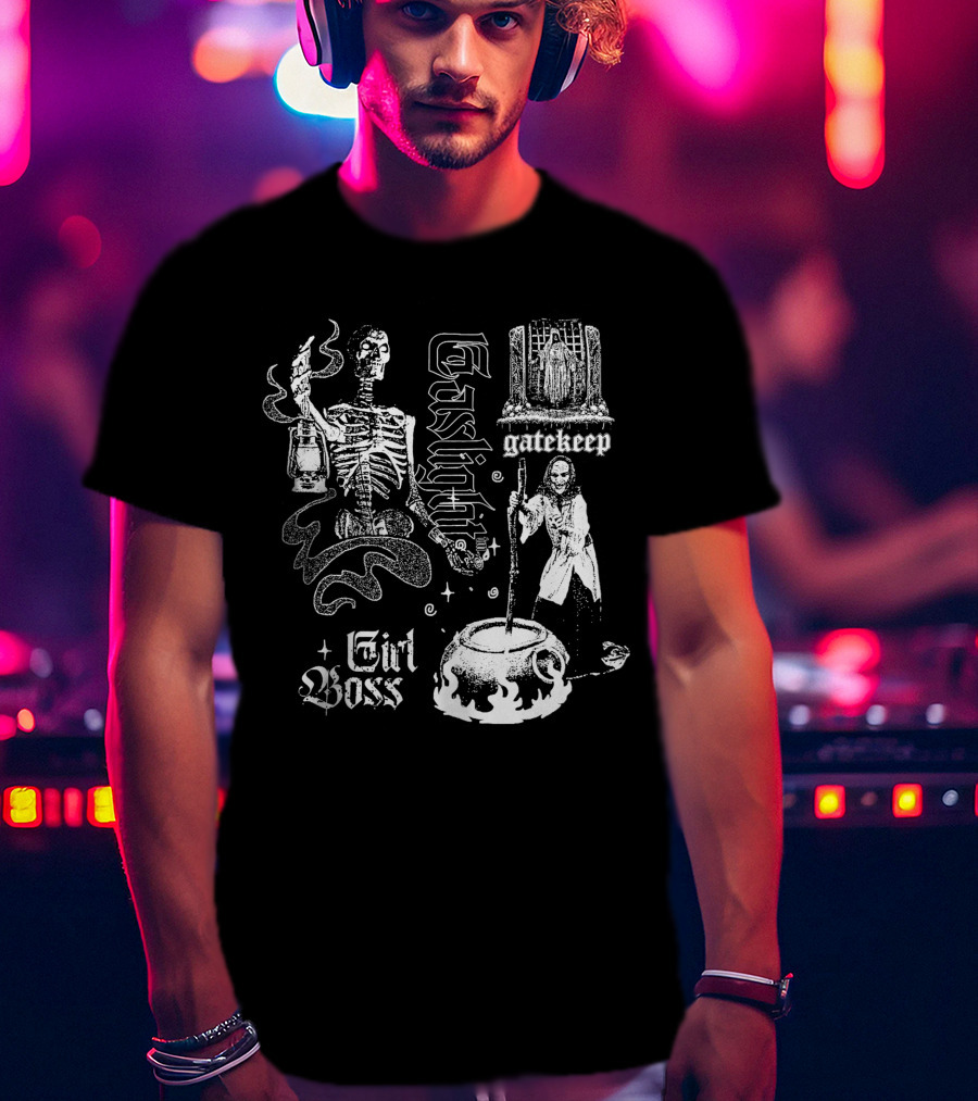 Gaslight Gatekeep Girl Boss Skeleton Witch Cauldron T-Shirt