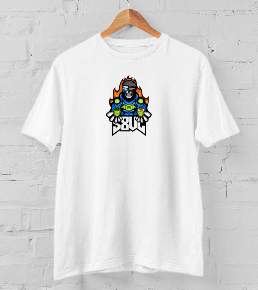 S8UL Gamer Mascot With VR Headset And Fiery Background T-Shirt