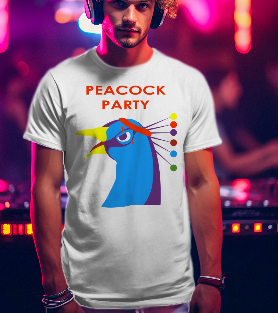 Peacock Party Auburn Blue Bird Colorful Head T-Shirt