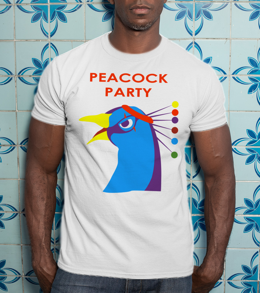 Peacock Party Auburn Blue Bird Colorful Head T-Shirt