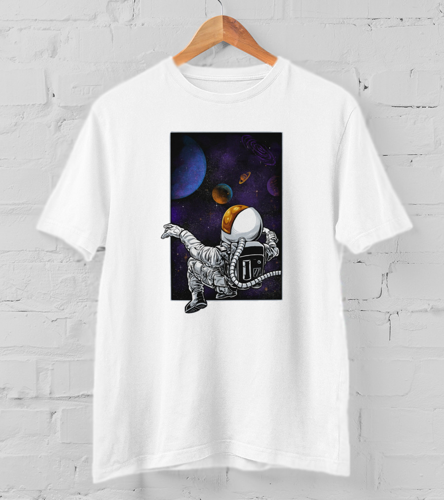 Khimyra Space Dimension Astronaut Planets Background T-Shirt