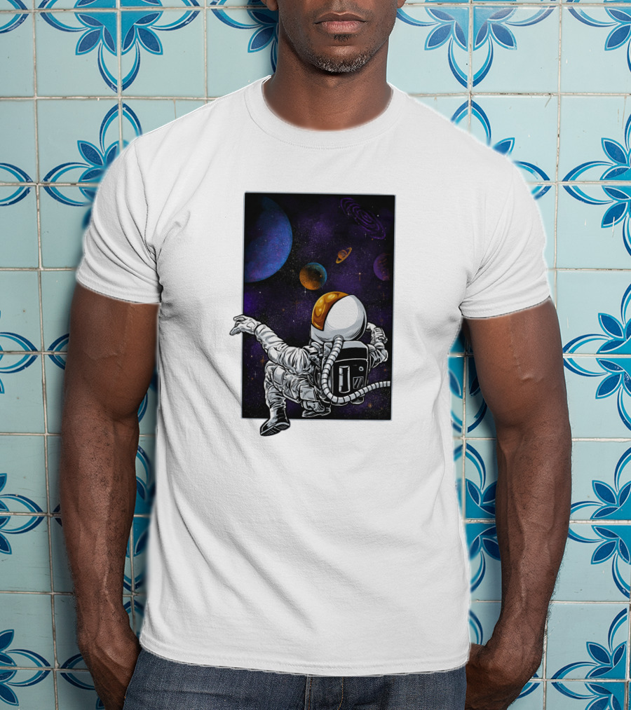 Khimyra Space Dimension Astronaut Planets Background T-Shirt