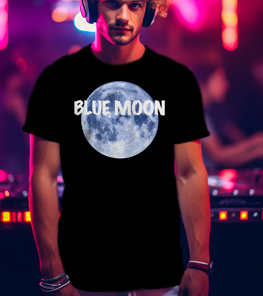 Blue Moon Lunar Phase Image With Text In Bold White Font T-Shirt