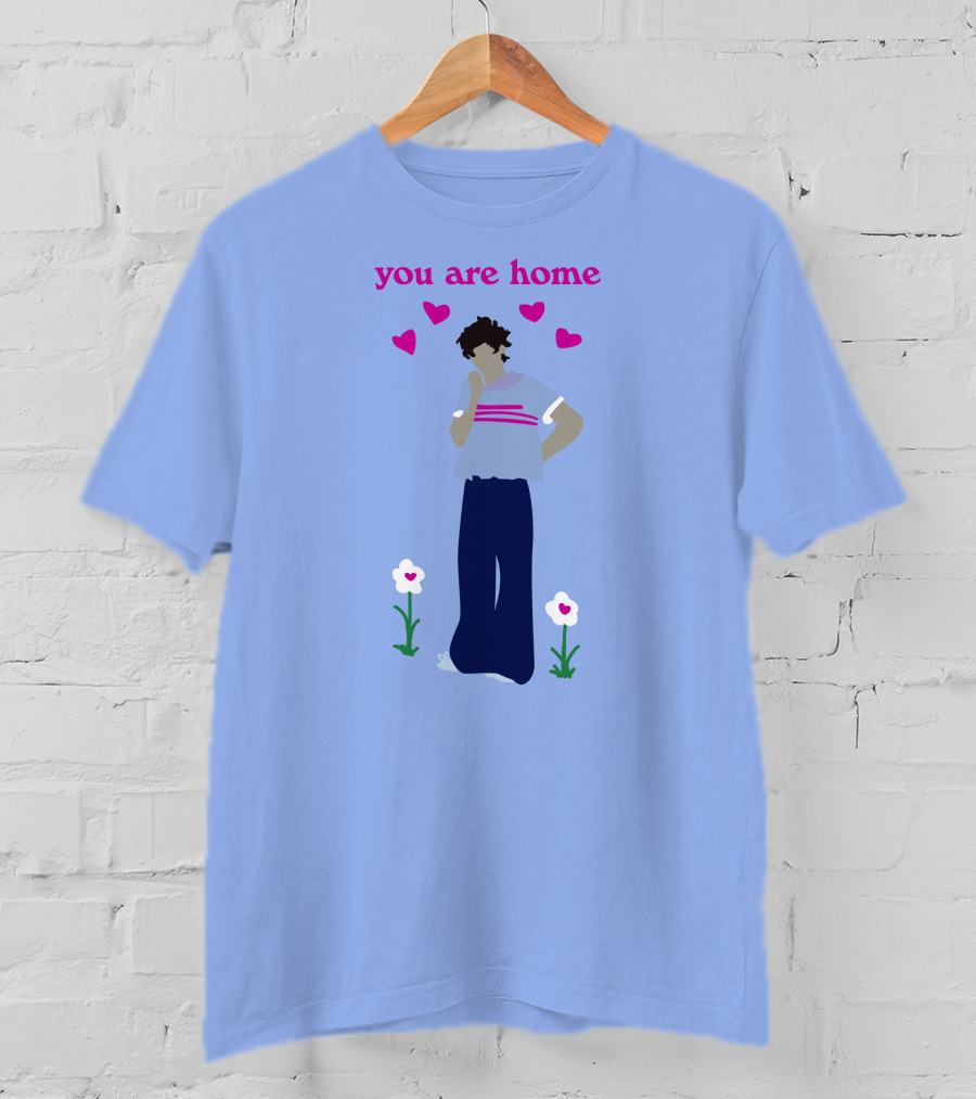 You Are Home Love Heart Flowers Blue T-Shirt