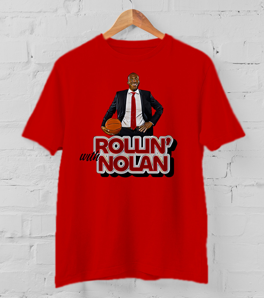 Rollin’ With Nolan Basketball Suit And Tie RedBackground T-Shirt