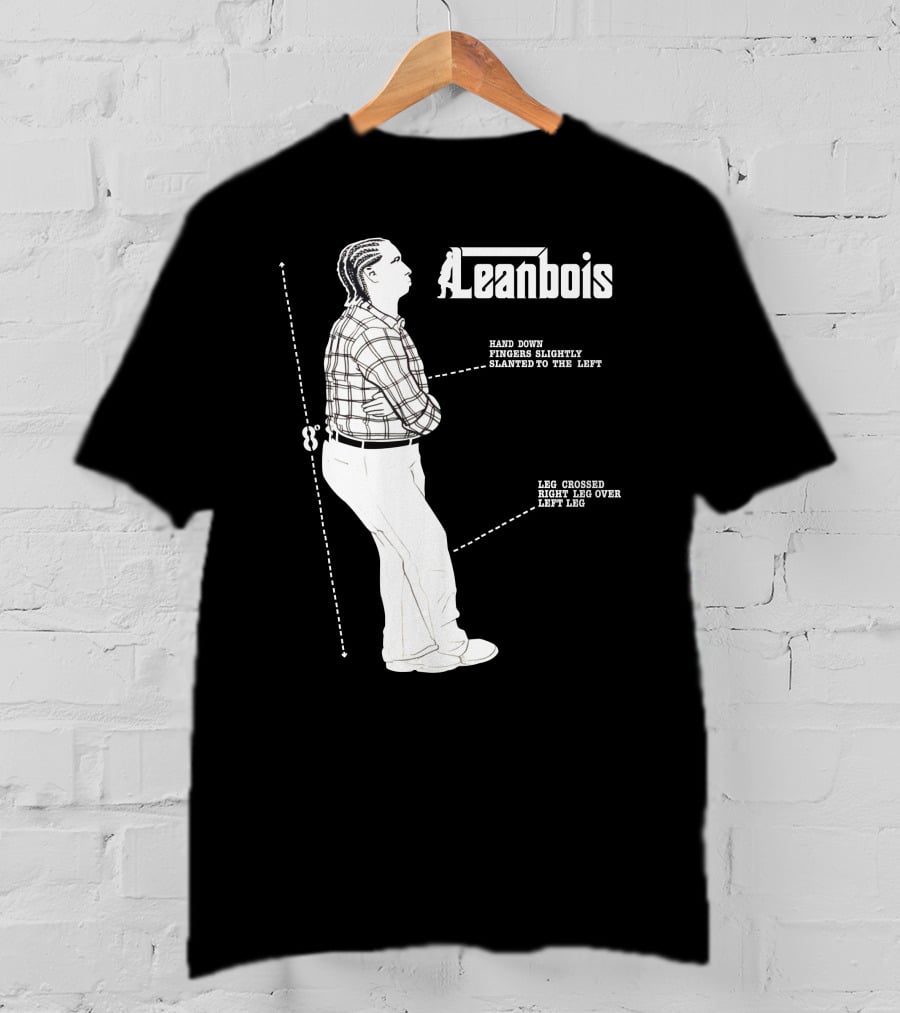 Leanbois Hand Down Fingers Slanted To The Left With Leg Crossed Right Over Left T-Shirt
