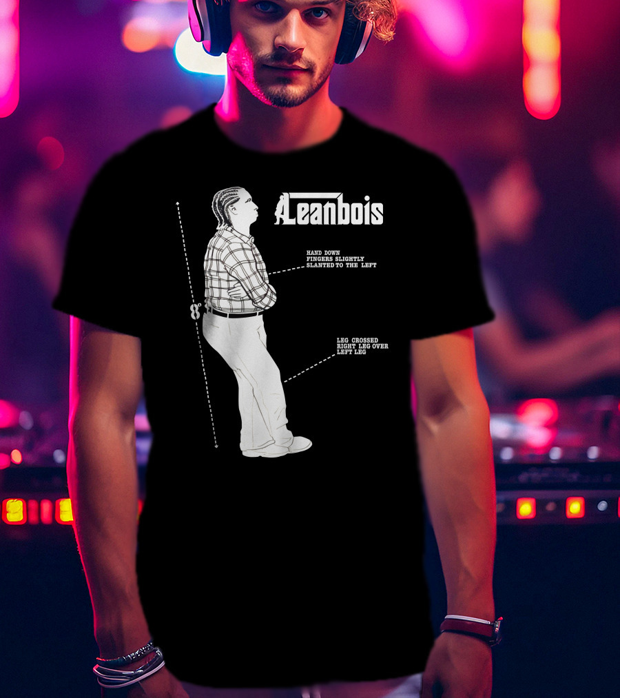 Leanbois Hand Down Fingers Slanted To The Left With Leg Crossed Right Over Left T-Shirt