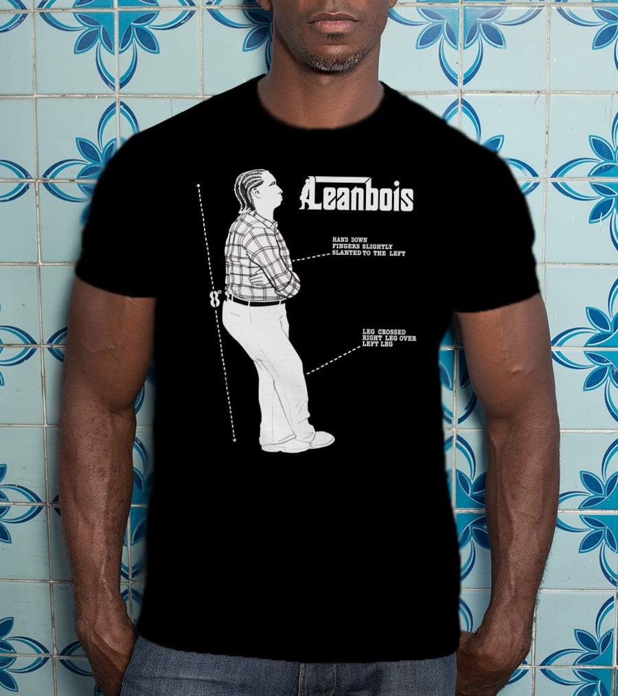 Leanbois Hand Down Fingers Slanted To The Left With Leg Crossed Right Over Left T-Shirt