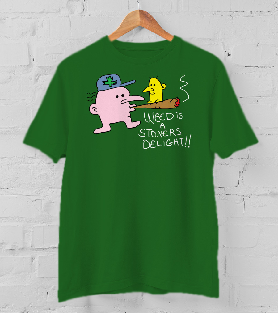 Weed Is A Stoners Delight Cartoon Characters Smoking Joint T-Shirt