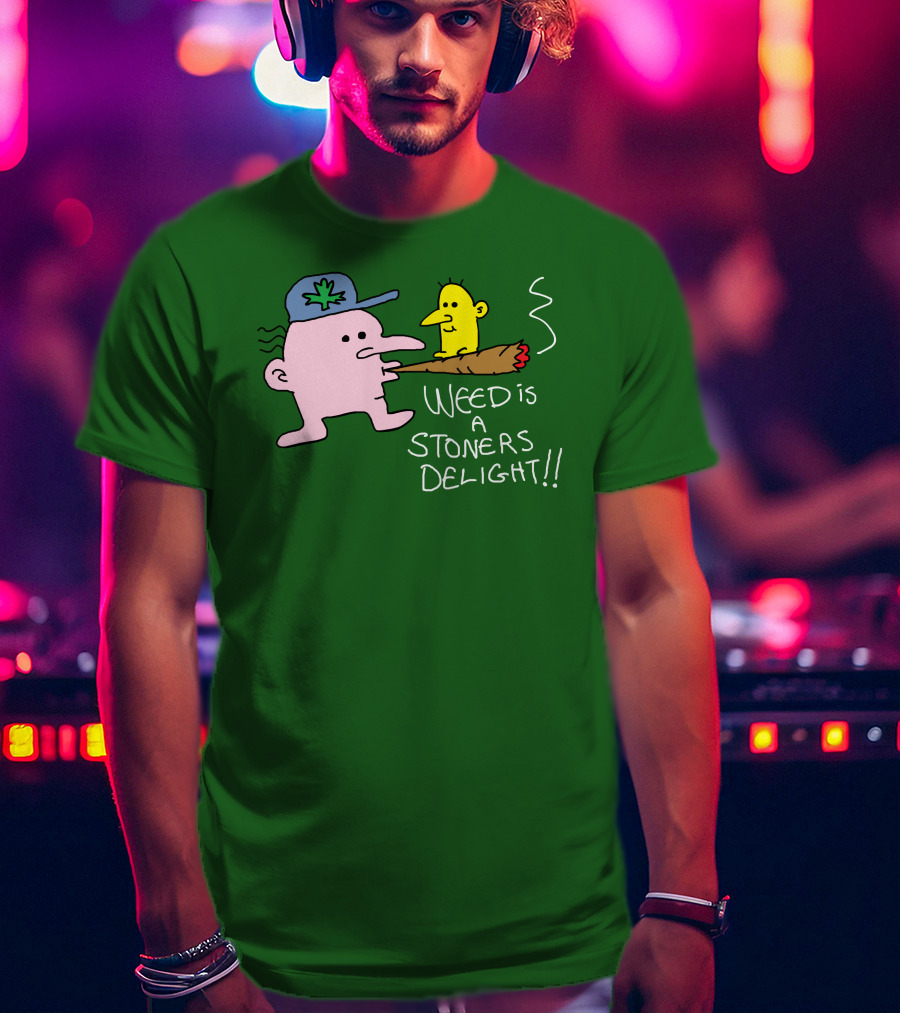 Weed Is A Stoners Delight Cartoon Characters Smoking Joint T-Shirt