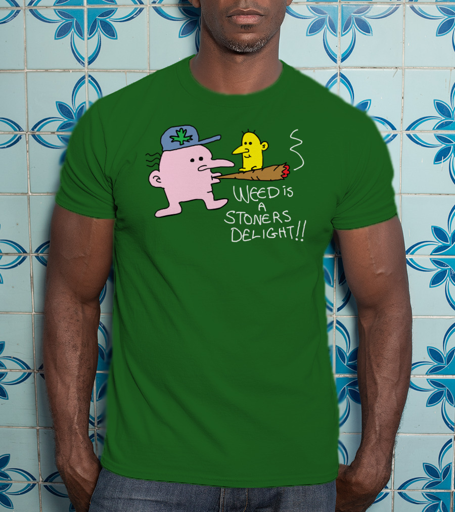 Weed Is A Stoners Delight Cartoon Characters Smoking Joint T-Shirt