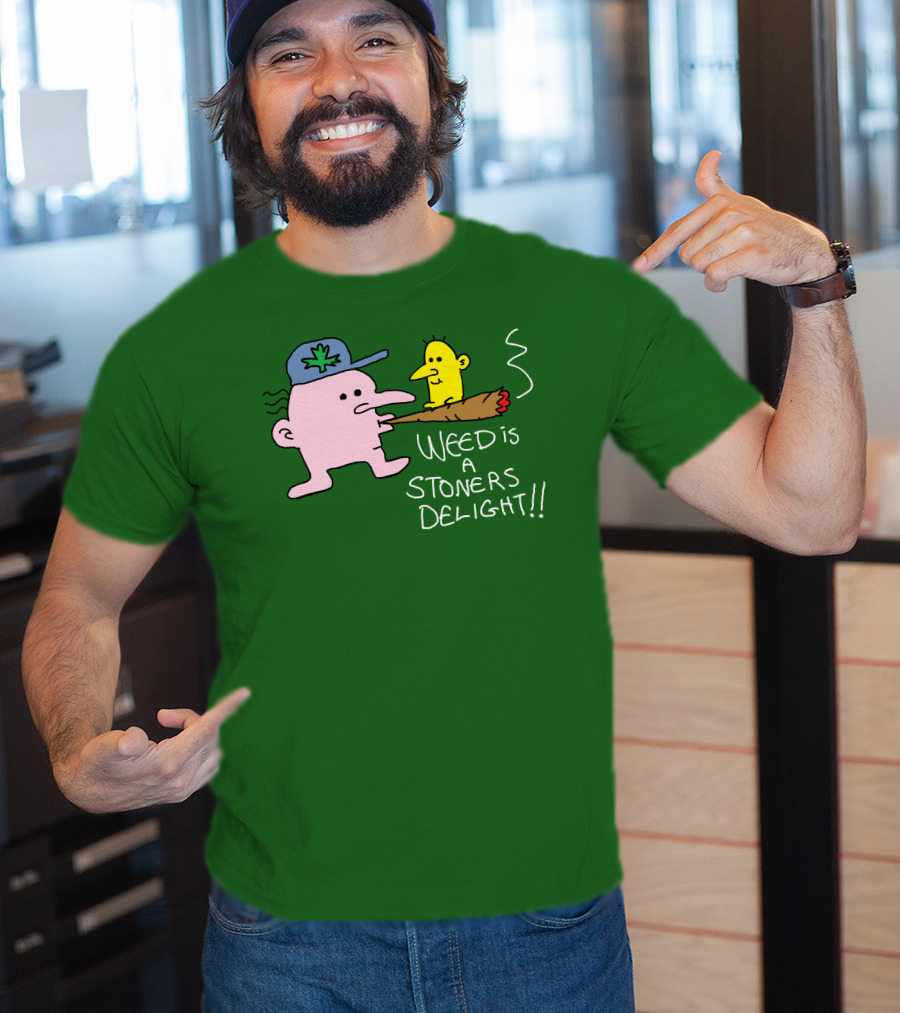 Weed Is A Stoners Delight Cartoon Characters Smoking Joint T-Shirt