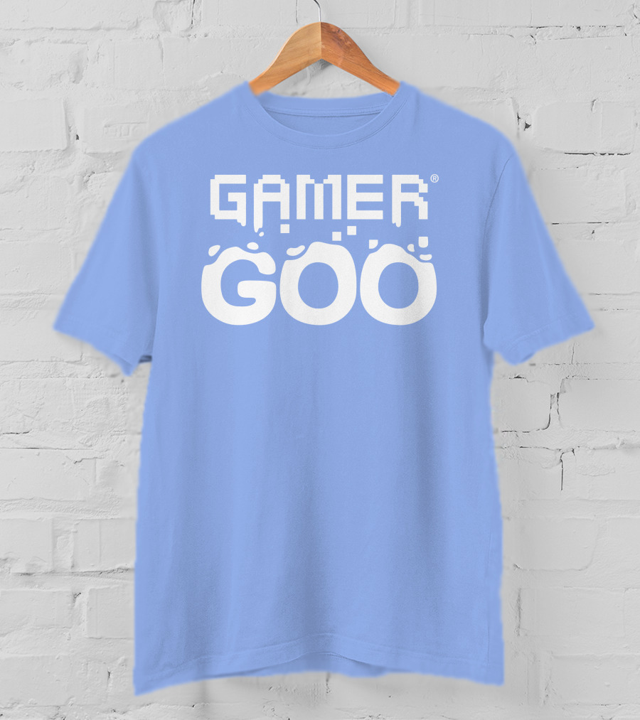 Gamer Goo Retro Pixel Font Blue Background T-Shirt