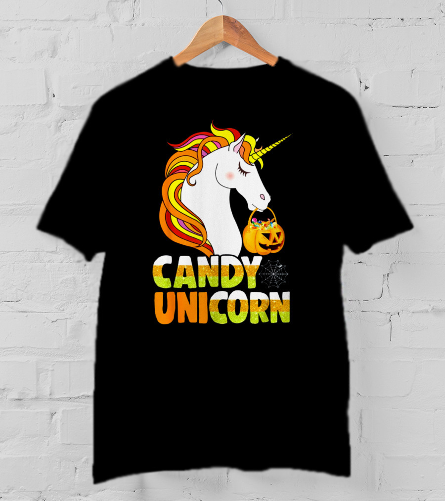 Candy Corn Unicorn Halloween Pumpkin Treats Girls T-Shirt