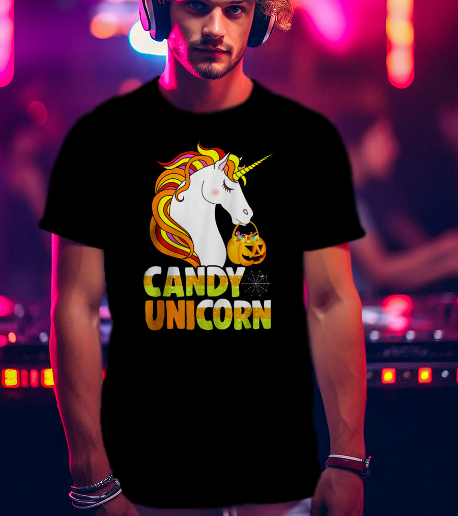 Candy Corn Unicorn Halloween Pumpkin Treats Girls T-Shirt