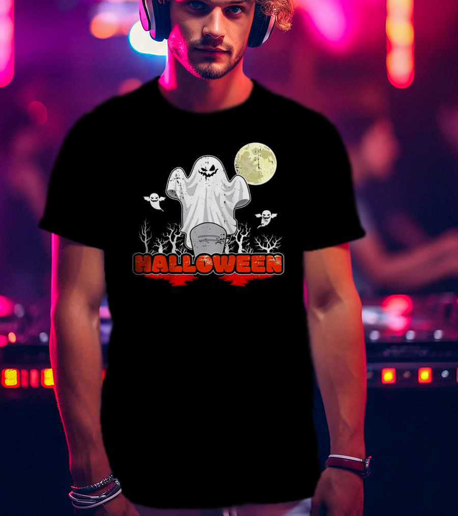 Halloween Ghostly Spirits With Haunted Moonlit Trees T-Shirt