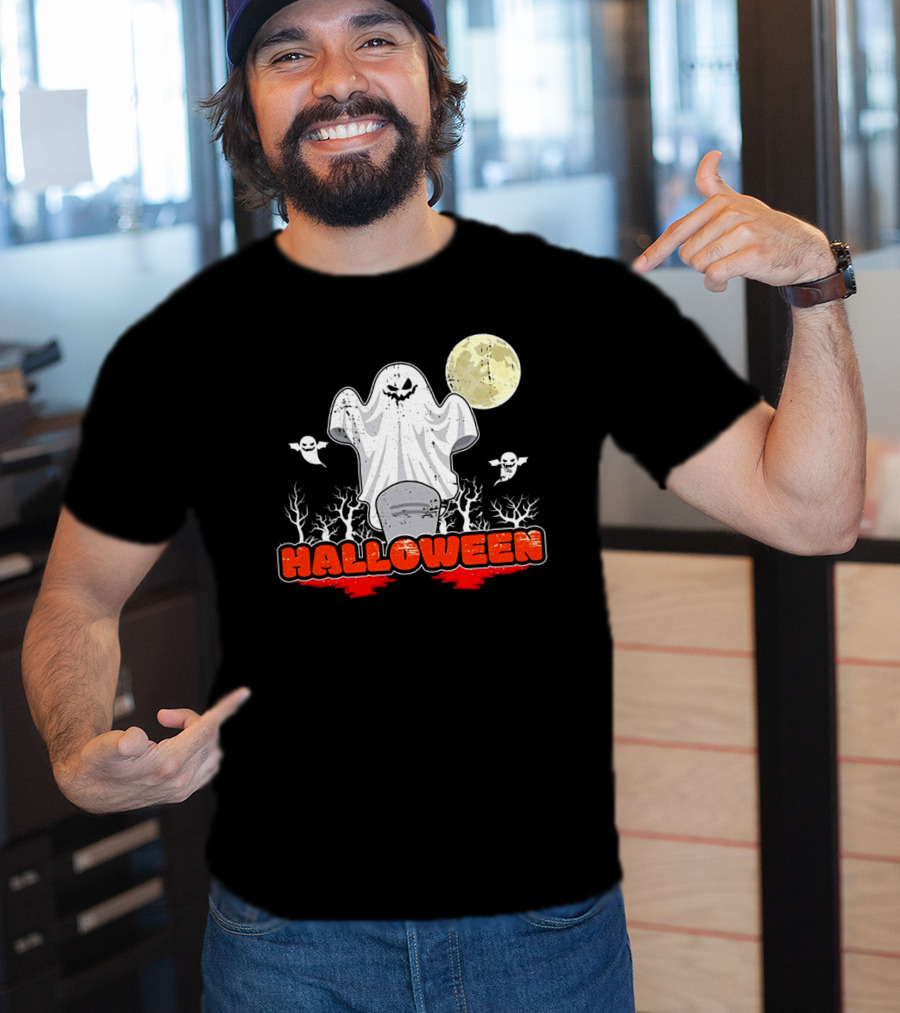 Halloween Ghostly Spirits With Haunted Moonlit Trees T-Shirt