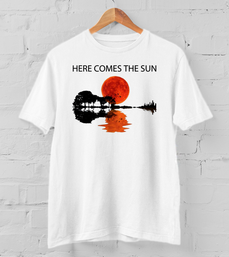 Here Comes The Sun Sunset Reflection Trees Silhouette Skyline Moon T-Shirt