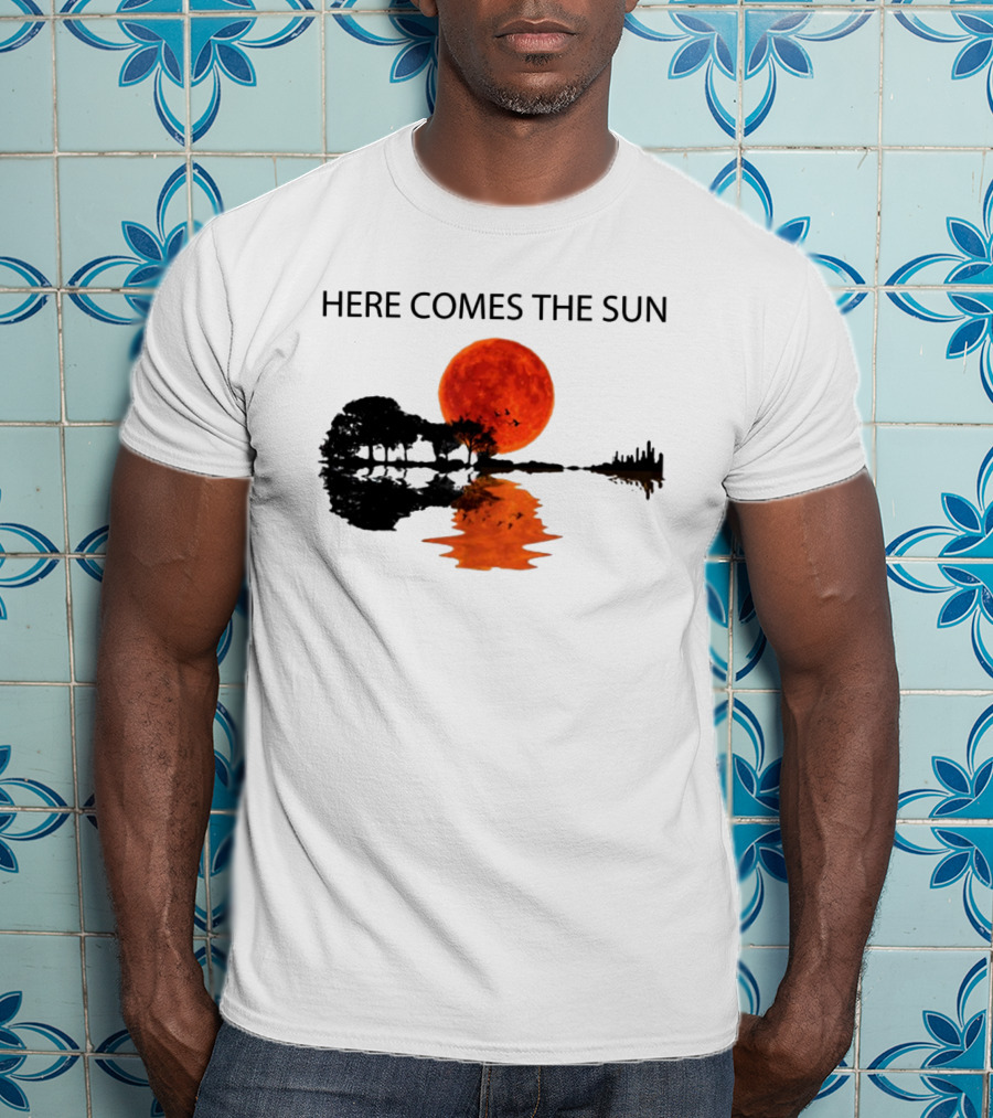 Here Comes The Sun Sunset Reflection Trees Silhouette Skyline Moon T-Shirt